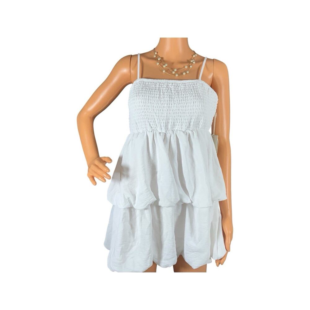 Sugar Kiss®️Tiered Bubble Dress White Smocked -Sz Large , Cotton Blend